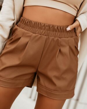 Camel Faux Leather Shorts