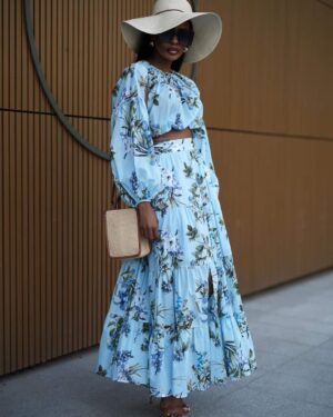Blue Mist 100% Cotton Set: Top +Skirt