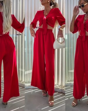 Red Love Is In The Air Set: Shirt + Trousers